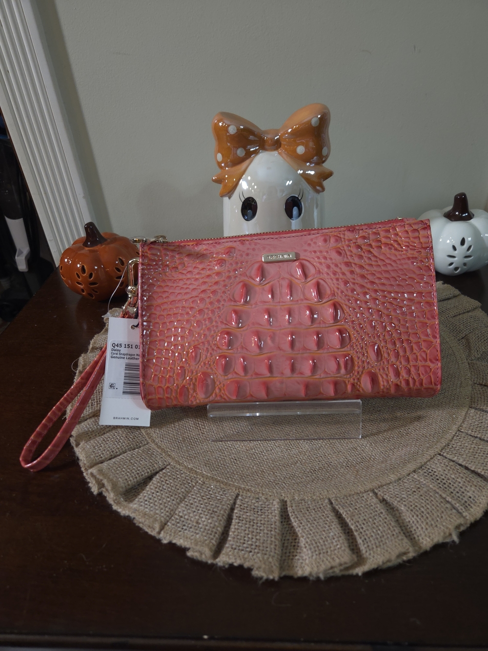 NWT Brahmin Daisy Coral Snapdragon Melbourne Leather Wristlet